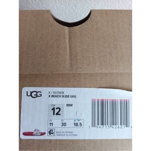 UGG Kids K Beach Slide Rock Rose Rainbow Logo Sandals 1107981K Red Size 12